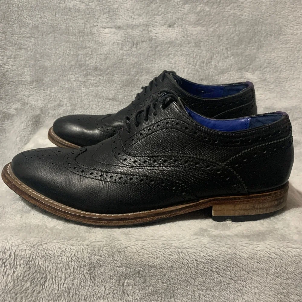Ted Baker London Guri7 Mens 10.5 Black Leather Wingtip Brogue Oxford Shoes‎